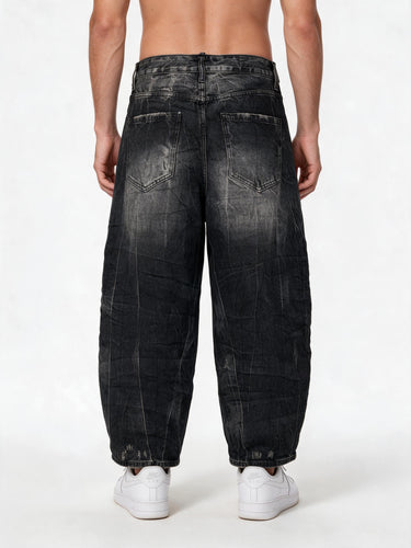 Jeans con Sabbiatura Meccanica e Rotture, Vestibilità Balloon