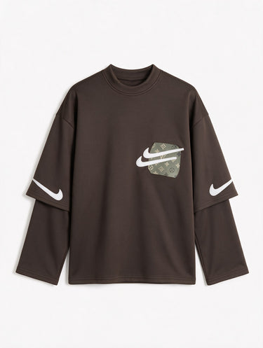 Longsleeve Marrone Scuba Stampa Uomo con Bombetta – foto 3
