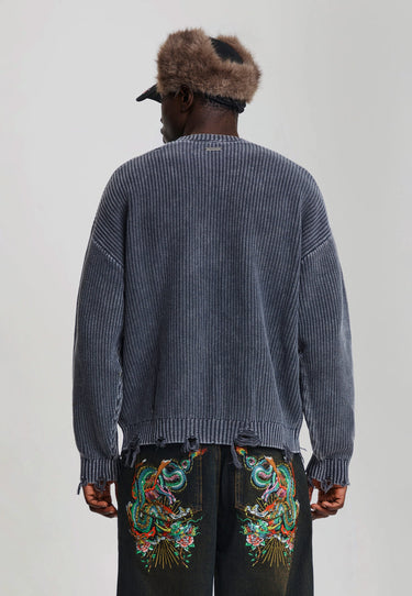 Maglione Distressed Eagle Nero