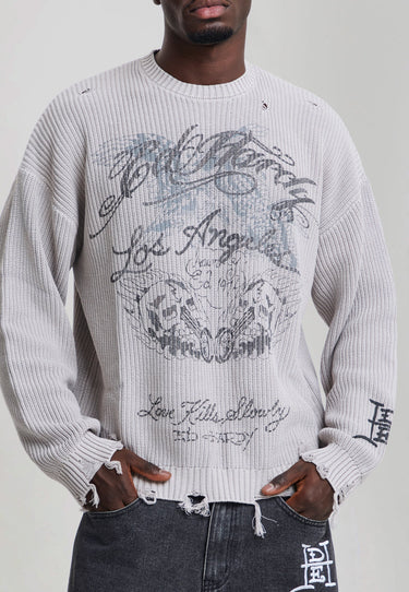 Maglione Distressed Skull Grigio