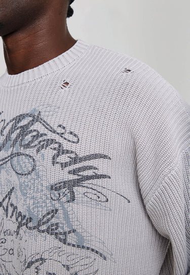 Maglione Distressed Skull Grigio
