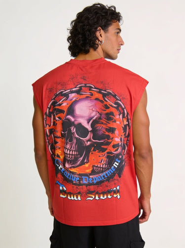 Canotta Oversize Rossa Stampa Teschio Gotico "Creative Department"