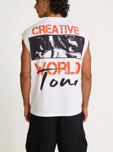 Canotta Oversize Bianca con Perline "Creative Department Naples Tour"