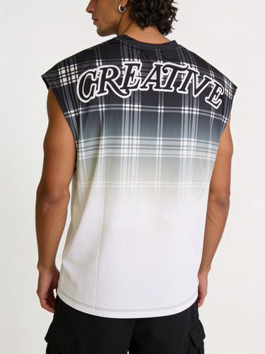 Canotta Oversize Tartan Bianco e Nero Stampa Dobermann
