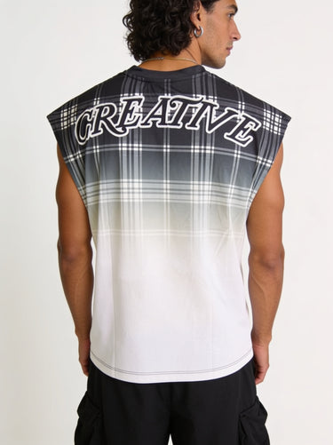 Canotta Oversize Tartan Bianco e Nero Stampa Dobermann