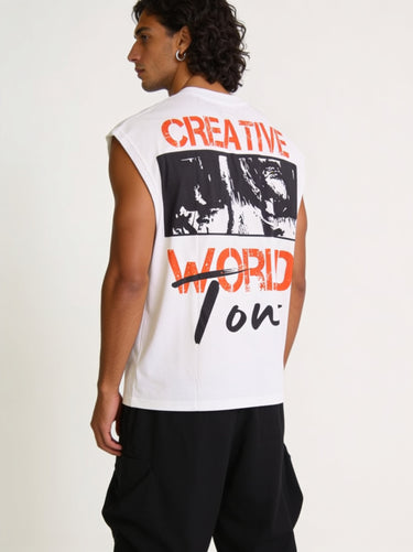 Canotta Oversize Bianca con Perline "Creative Department Naples Tour"