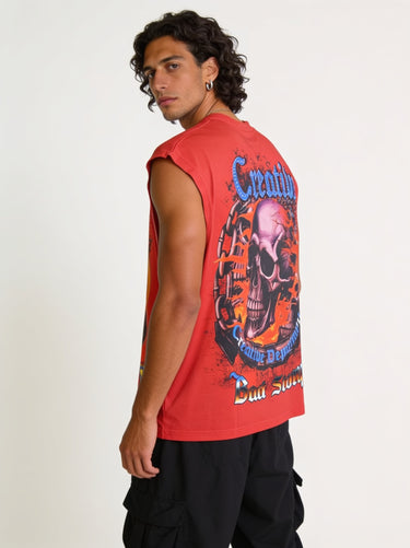 Canotta Oversize Rossa Stampa Teschio Gotico "Creative Department"