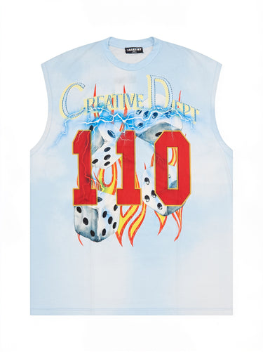 Canotta Oversize Azzurra Tie-Dye Stampa Dadi "Creative Dept 110"