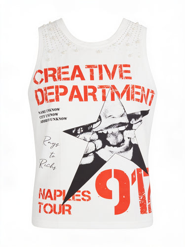Canotta Oversize Bianca con Perline "Creative Department Naples Tour"