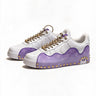Sneaker Custom LV Bianca e Viola Sfumato con Lacci Brillantinati, paio vista laterale – Vietato Fumare Store